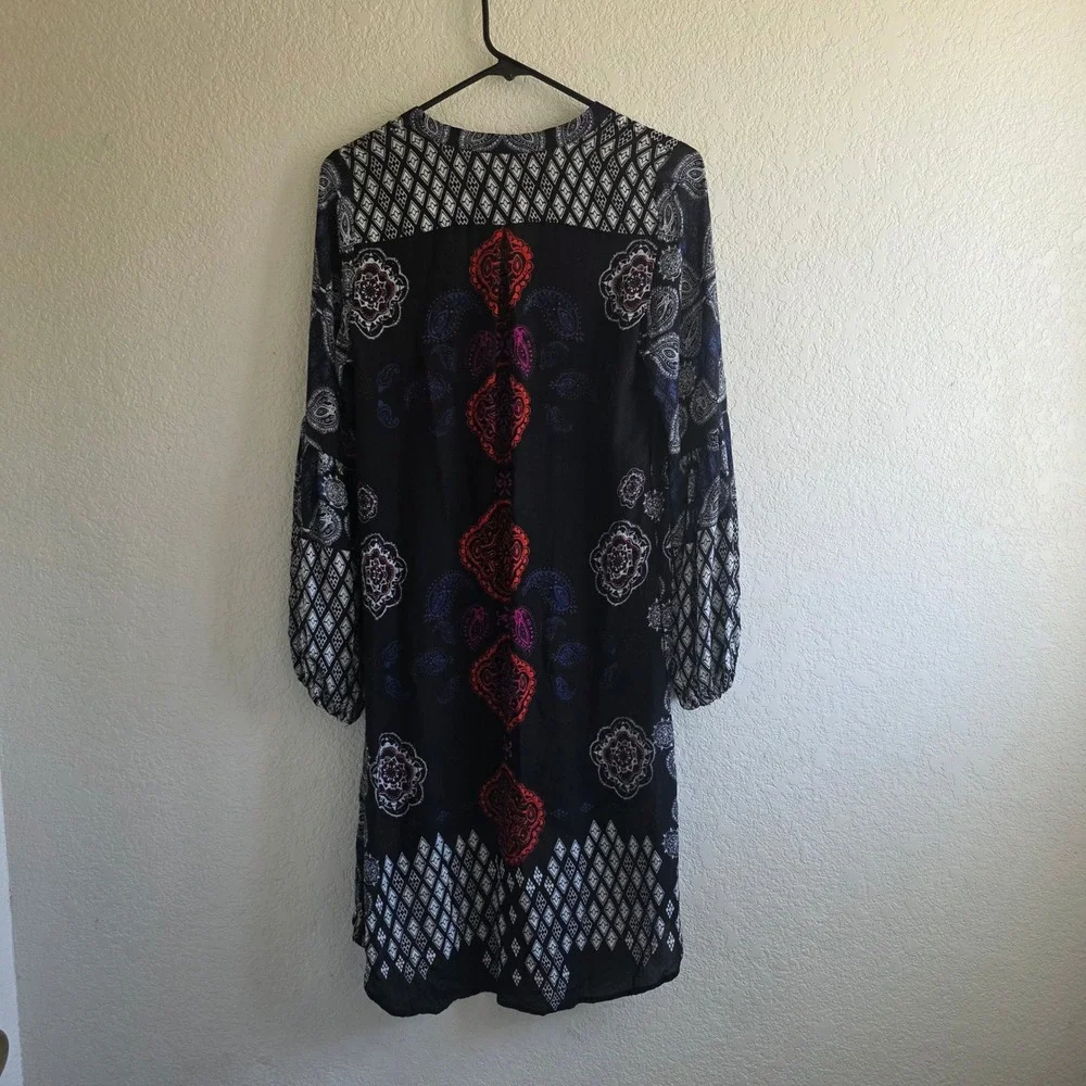 Free People Mixed Print Boho Tunic Dress Black Red Paisley High Low XS